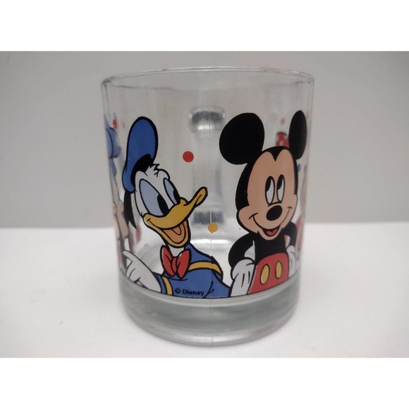 VINTAGE DISNEY MICKEY MINNIE GOOFY DONALD Clear Glass Coffee Tea Mug USA - Picture 3 of 5